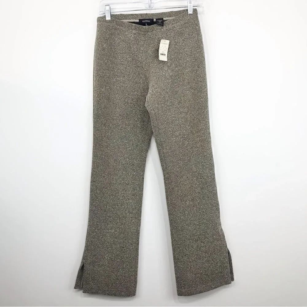 Express Black Tan Gold Metallic Shimmer Tweed Knit Stretch Holiday Trouser Pants